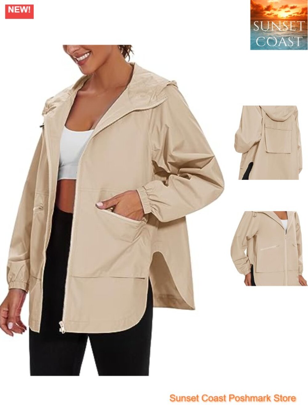 Womens Waterproof Windproof Lightweight Raincoat Hooded Windbreaker Jacket
